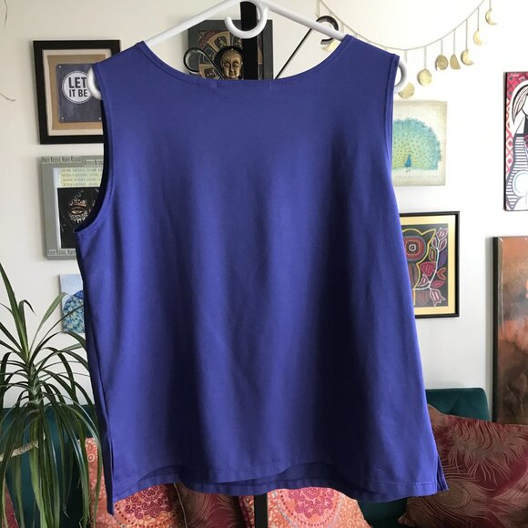 SUSAN GRAVER size L Blue Sleeveless Stretch Liquid Knit Tank Top - Picture 2 of 3